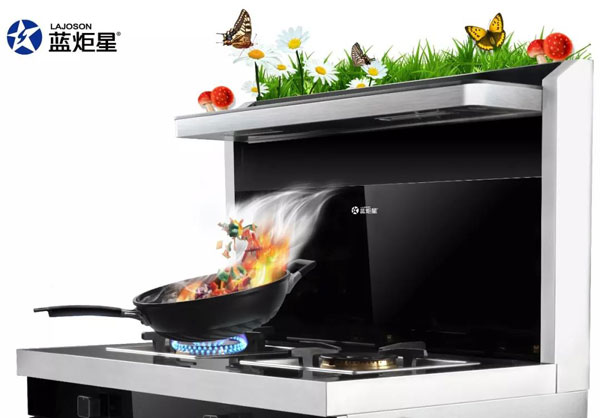 (侧吸式集成灶使用效果示意图)